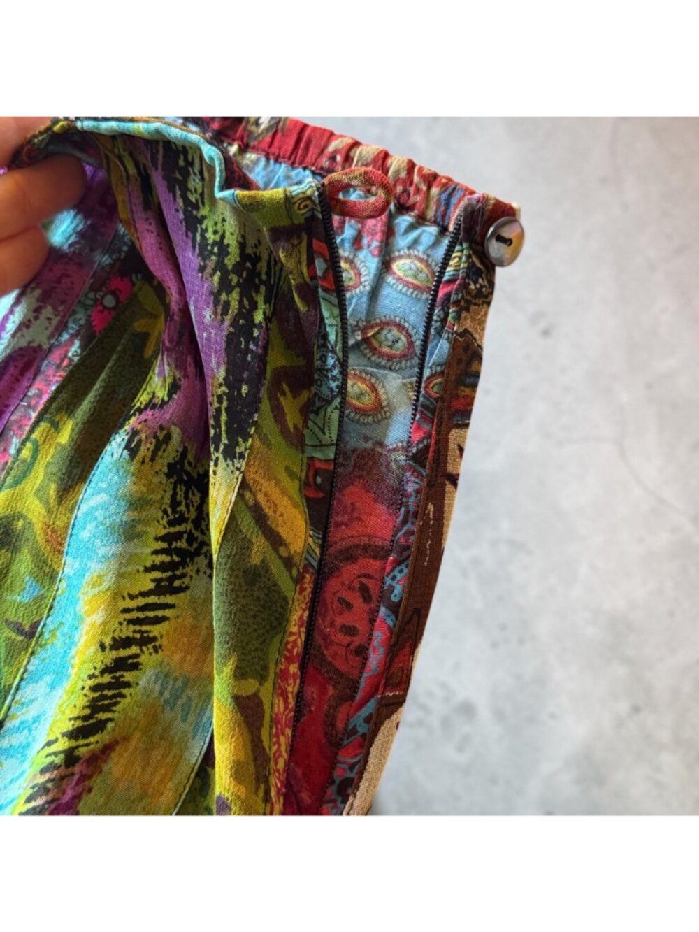 Chicos Boho A-Line Skirt Colorful Patchwork Rayon Side Zip Size 1 Made In India - Picture 5 of 11